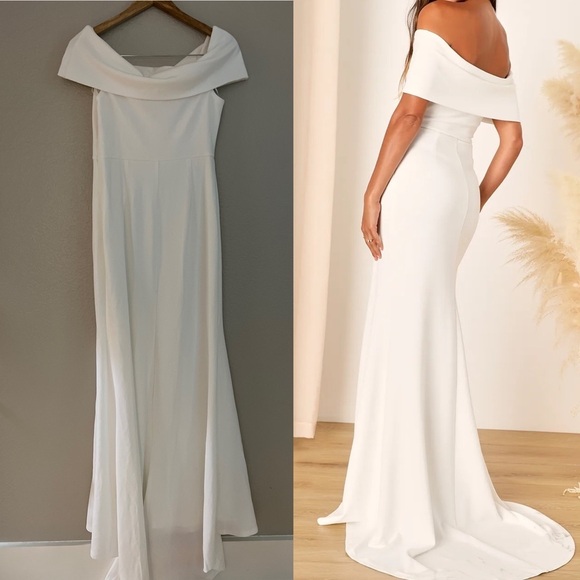 Exceptional Romance White Off-the-Shoulder Mermaid Maxi Dress - Picture 4 of 10